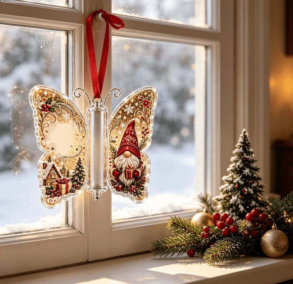 Butterfly Christmas Money Gift Ornament, Angel‑Pattern Acrylic Cash Holder with Clear Compartment, Hanging Xmas Cash Wallet Decor for Christmas Tree, Window, Car, Creative Holiday Present