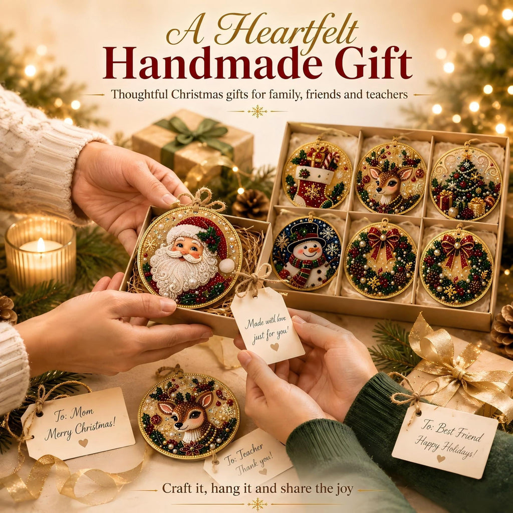 Clearance! 6Pcs Wooden Christmas Ornaments DIY Pearl Art Kits for Adults, Hanging Diamond Art Christmas Ornaments Set with Pearls, Special-Shaped Gems & Jute Twine, Christmas Decor Craft(#1)