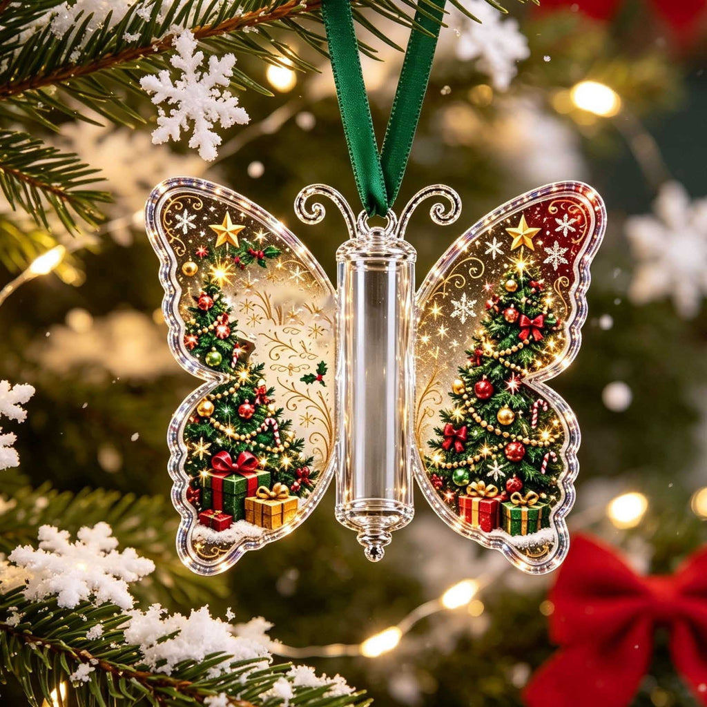 Butterfly Christmas Money Gift Ornament, Angel‑Pattern Acrylic Cash Holder with Clear Compartment, Hanging Xmas Cash Wallet Decor for Christmas Tree, Window, Car, Creative Holiday Present