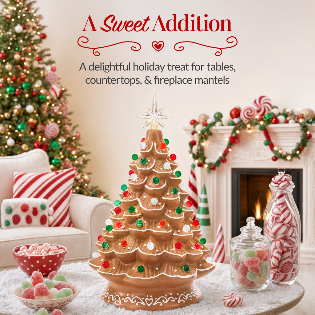 Best Choice Products Ceramic Christmas Tree, Pre-lit Hand-Painted Tabletop Holiday Tree - Green w/ Multicolored Lights