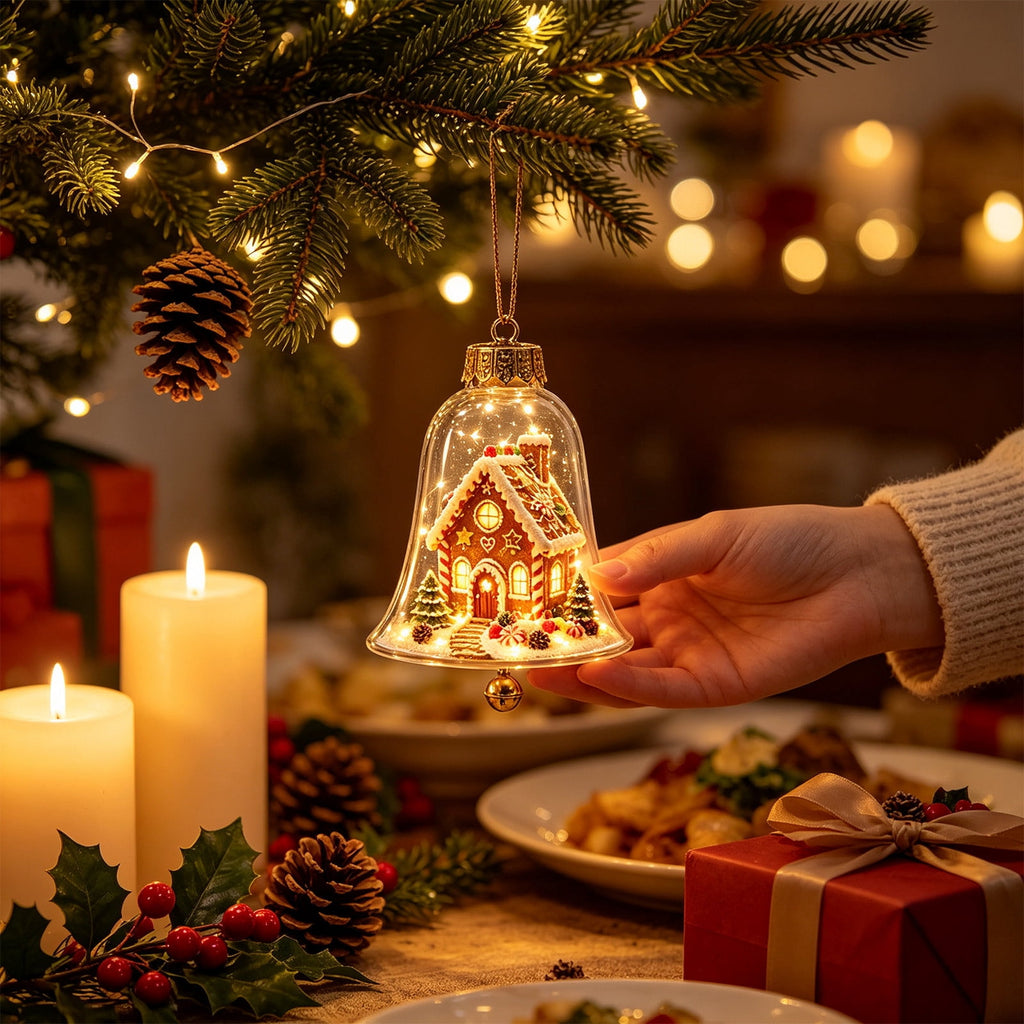 Mivyn Glowing Christmas Story Ornament, 4"Light-Up Mini Holiday Scene with Warm LED Light, Festive Keepsake Gift for Home Christmas Party Decoration,1PCS,
