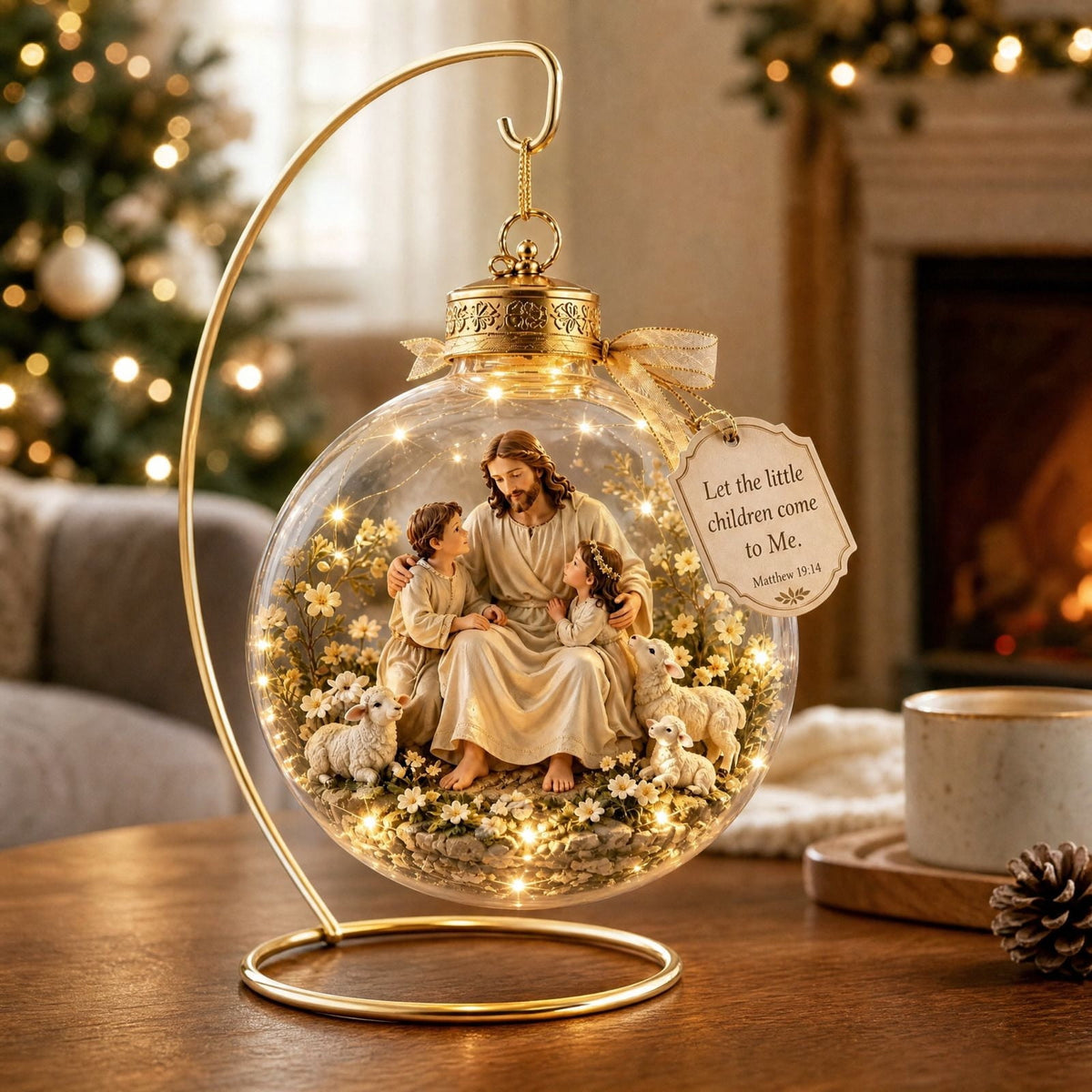 Glowing Christmas Story Ornament, Light-Up Mini Holiday Scene, Festive Keepsake for Christmas Tree, Mantel & Christmas Party Decor (Nativity)