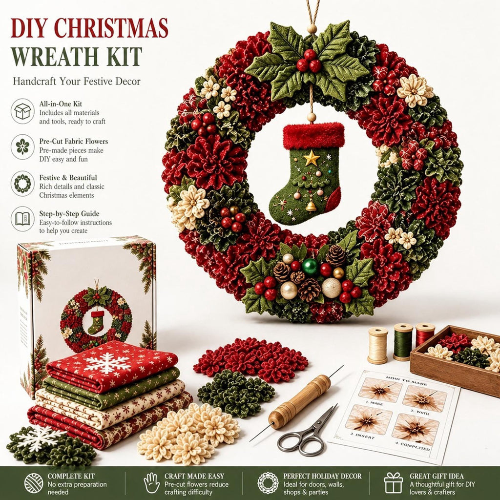 Clearance 3D Christmas Wreath Fabric Poke Art Kit, Jesus Poke Art Kits for Adults, Christmas Wreaths Ornament Making Kit for Front Door