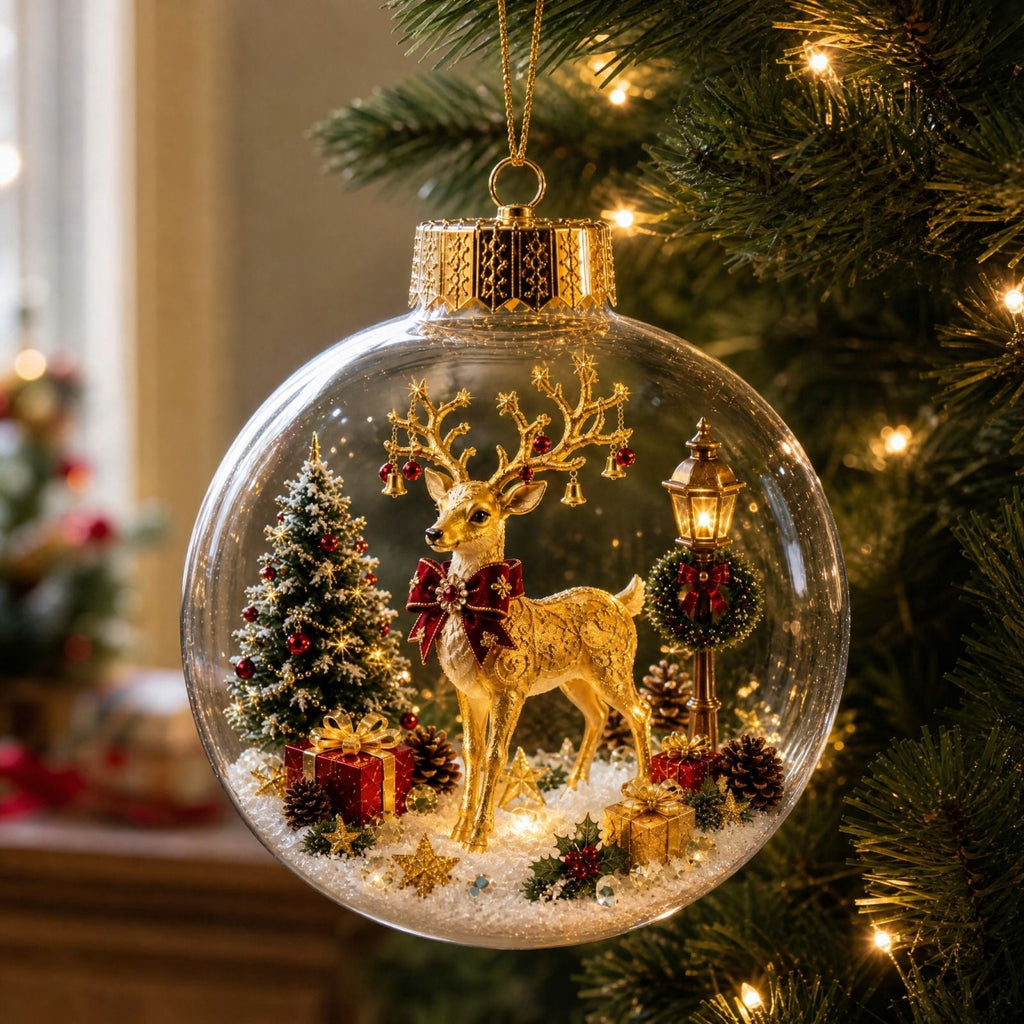 Mivyn Glowing Christmas Story Ornament, 4"Light-Up Mini Holiday Scene with Warm LED Light, Festive Keepsake Gift for Home Christmas Party Decoration,1PCS,