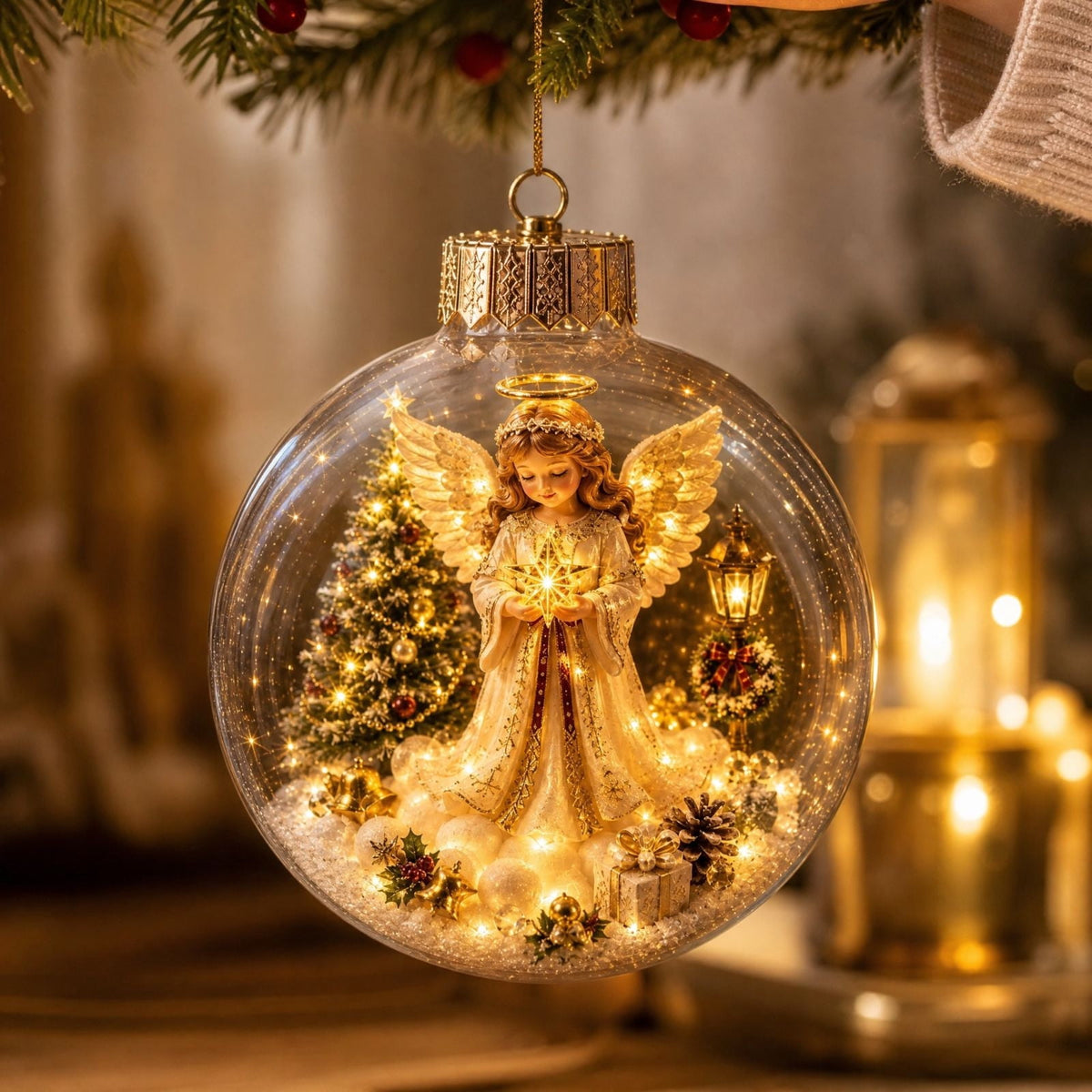 Mivyn Glowing Christmas Story Ornament, 4"Light-Up Mini Holiday Scene with Warm LED Light, Festive Keepsake Gift for Home Christmas Party Decoration,1PCS,