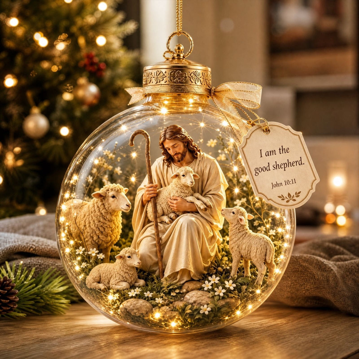 Glowing Christmas Story Ornament, Light-Up Mini Holiday Scene, Festive Keepsake for Christmas Tree, Mantel & Christmas Party Decor (Nativity)