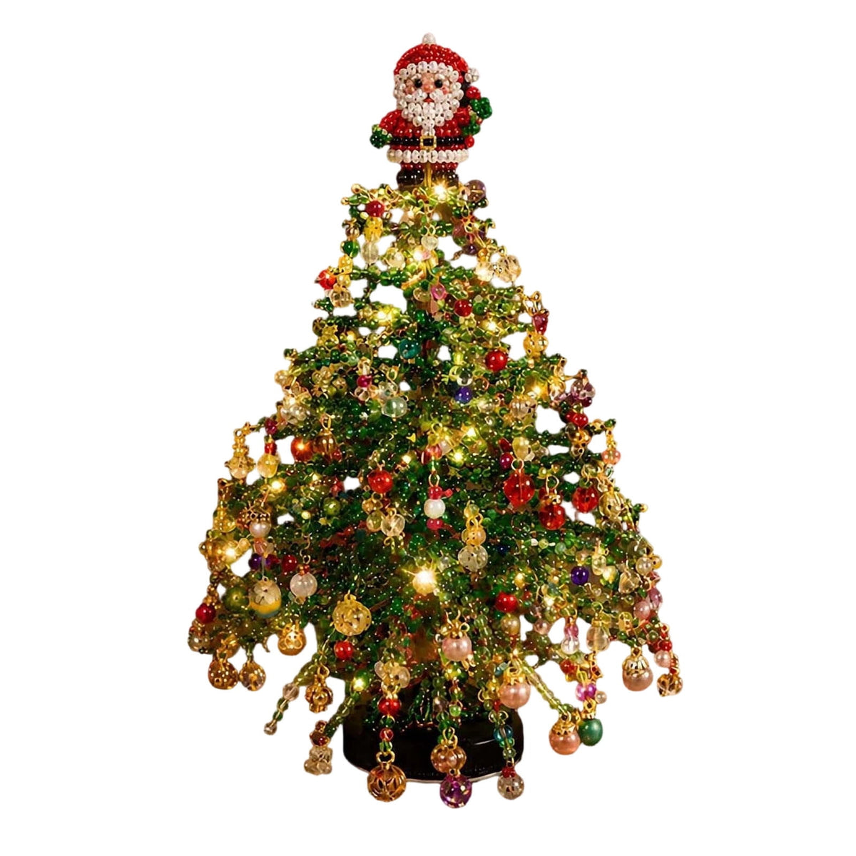 Clearance DIY Beaded Christmas Tree Kit, Crystal Holiday Craft Set for Adults, Colorful Beads, Ornament Charms, Metal Frame, Warm Glow Display, Tabletop Decor, Christmas Gift (Classic)