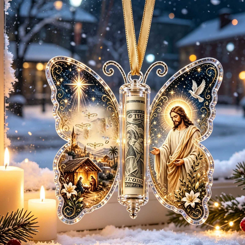 Christmas Cash Gift Stocking Shaped Ornament, Crystal-Clear Cash Holder Ornament with Xmas Stocking Design, Hanging Money Keepsake for Christmas Tree Wreath Garland, Surprise for Family Friends (F)