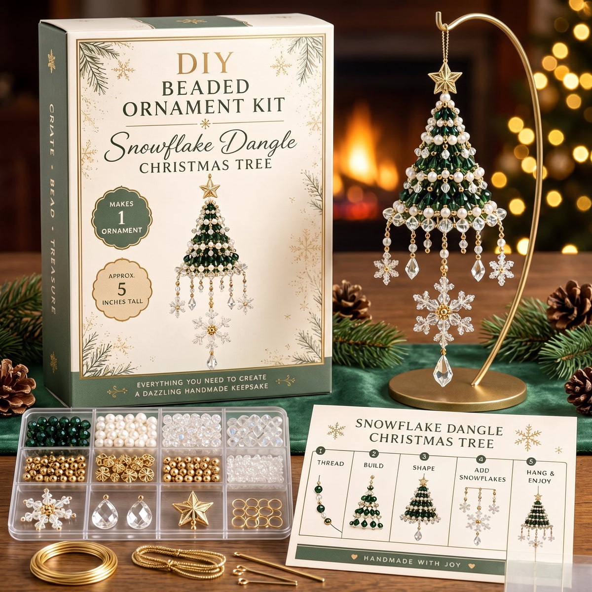 DIY Beaded Christmas Tree Kit, Christmas Decorations Handmade Beads Craft Set, Sparkling Crystal Xmas Ornaments for Tabletop Christmas Decor, Holiday Gifts for Adults by MPOISVA