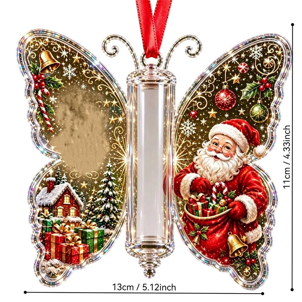 Butterfly Christmas Money Gift Ornament, Angel‑Pattern Acrylic Cash Holder with Clear Compartment, Hanging Xmas Cash Wallet Decor for Christmas Tree, Window, Car, Creative Holiday Present
