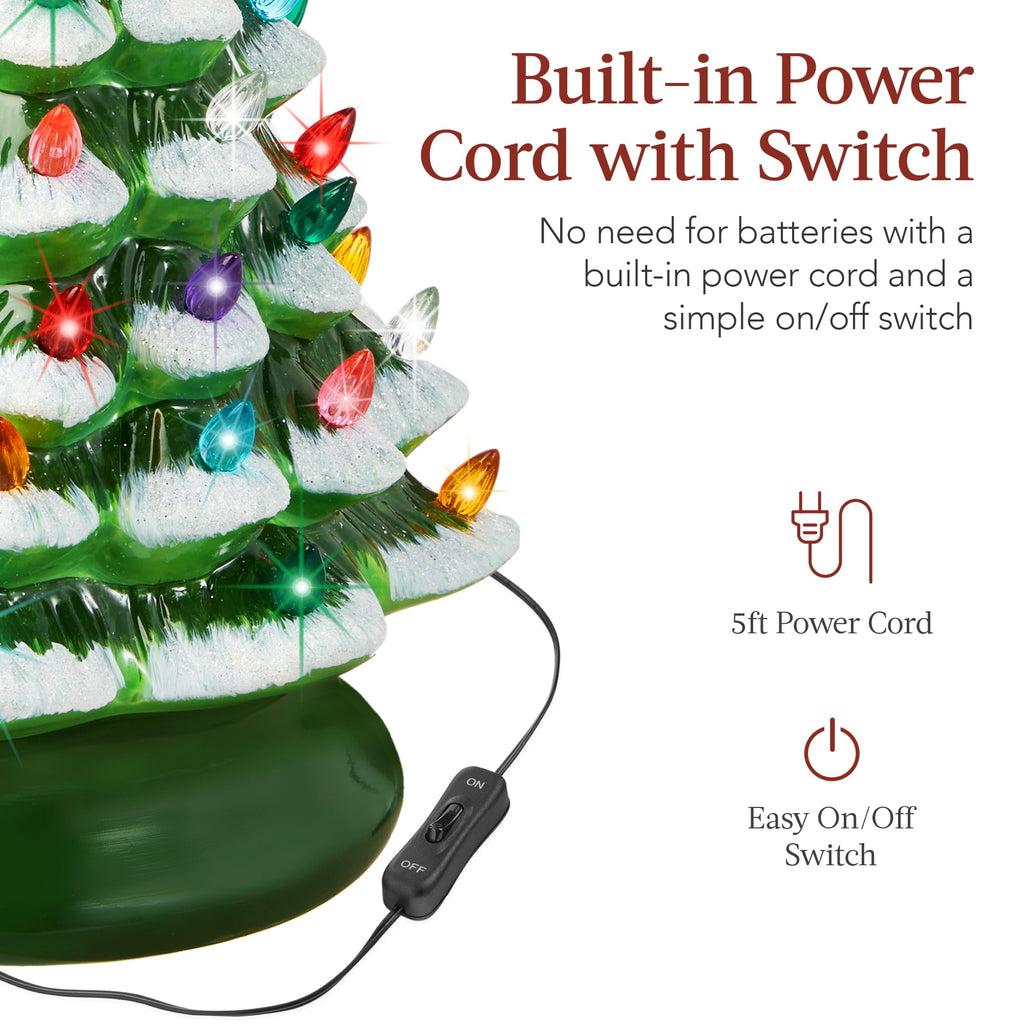 Best Choice Products Ceramic Christmas Tree, Pre-lit Hand-Painted Tabletop Holiday Tree - Green w/ Multicolored Lights