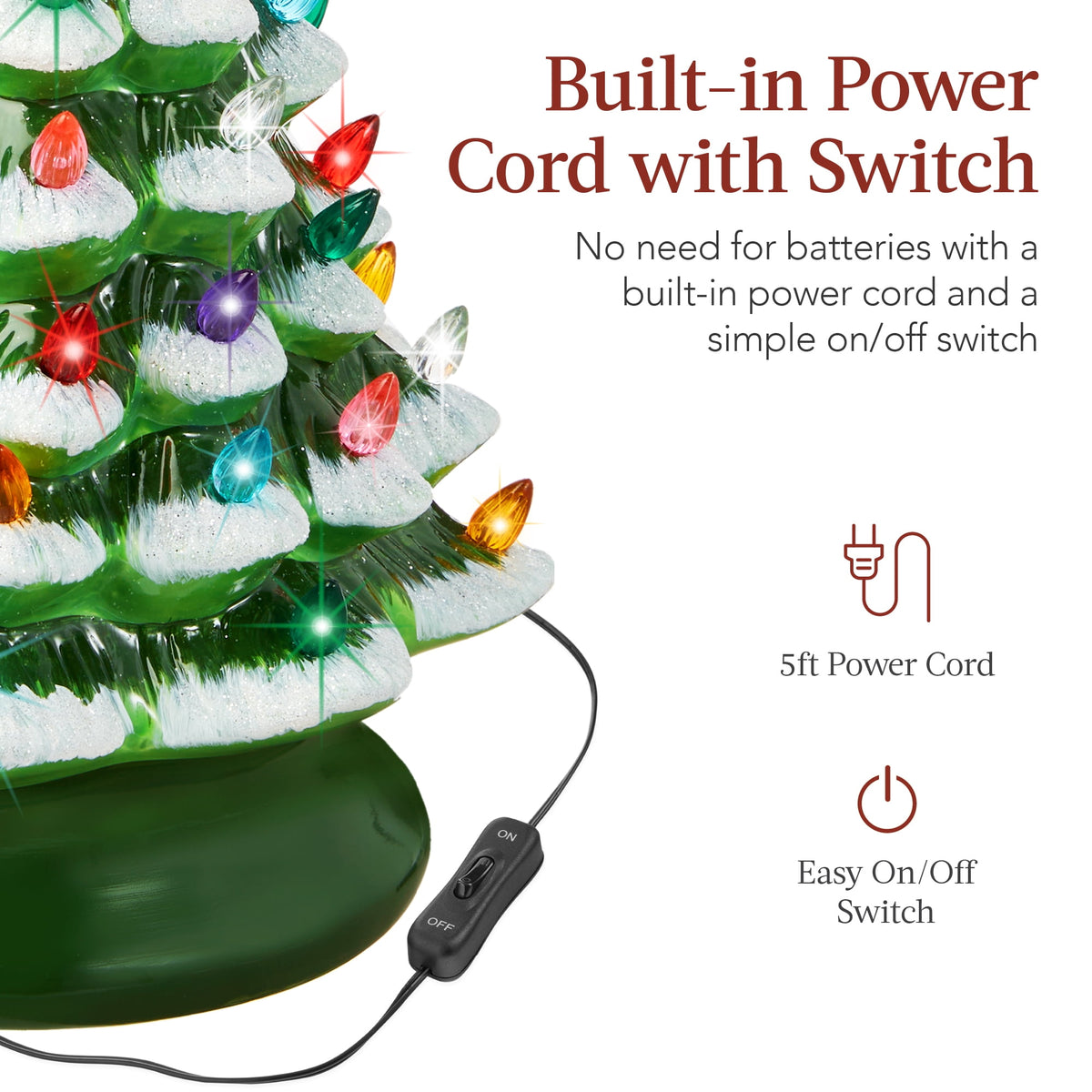 Best Choice Products Ceramic Christmas Tree, Pre-lit Hand-Painted Tabletop Holiday Tree - Green w/ Multicolored Lights