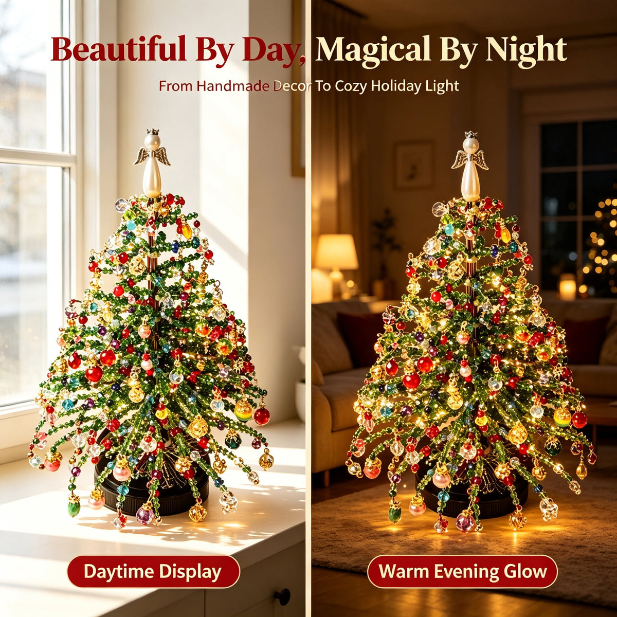 DIY Beaded Christmas Tree Kit, Christmas Decorations Handmade Beads Craft Set, Sparkling Crystal Xmas Ornaments for Tabletop Christmas Decor, Holiday Gifts for Adults by MPOISVA