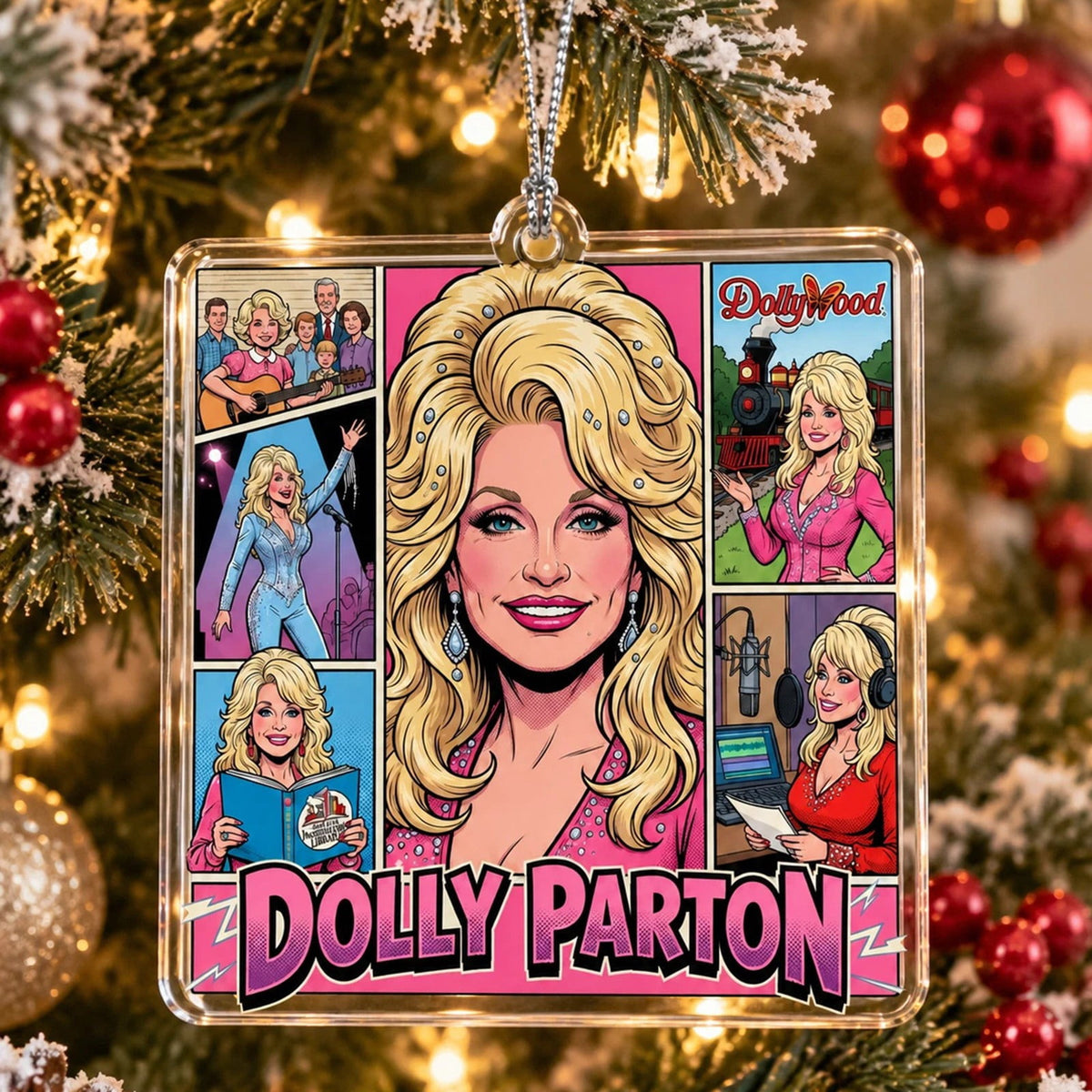 Dolly Memorial Acrylic Christmas Ornament Themed Christmas Ornament for Tree Car Office Home Dolly Themed Xmas Hanging Decor Country Music Holiday Decoration Gift
