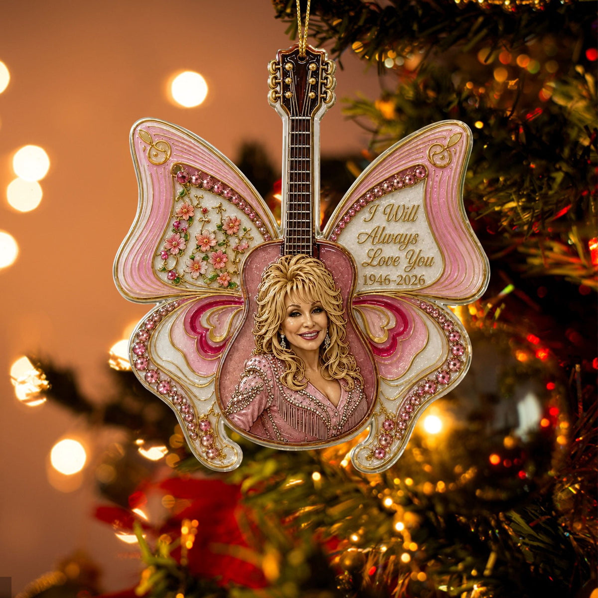 Dolly Memorial Acrylic Christmas Ornament Themed Christmas Ornament for Tree Car Office Home Dolly Themed Xmas Hanging Decor Country Music Holiday Decoration Gift