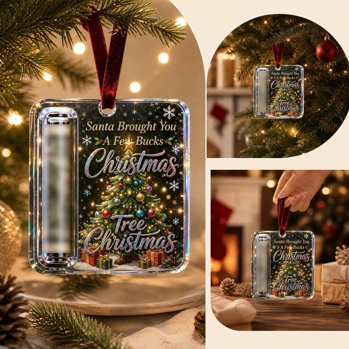 Christmas Cash Gift Stocking Shaped Ornament, Crystal-Clear Cash Holder Ornament with Xmas Stocking Design, Hanging Money Keepsake for Christmas Tree Wreath Garland, Surprise for Family Friends (F)