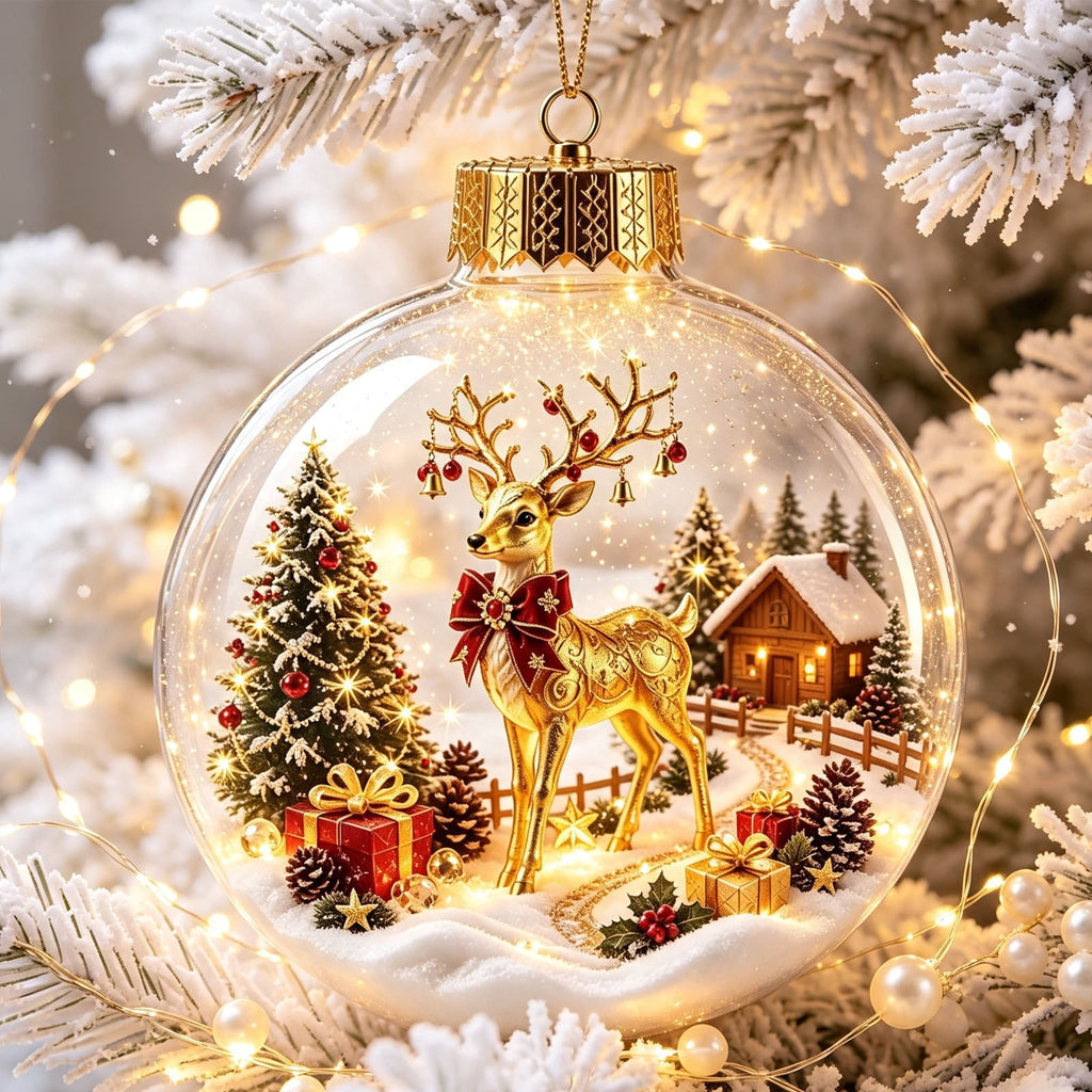 Glowing Christmas Scene Ornament Clearance, 3.15 Inch Light Up Mini Holiday Bauble with Warm LED, Xmas Tree Hanging Decor for Window Mantel Shelf
