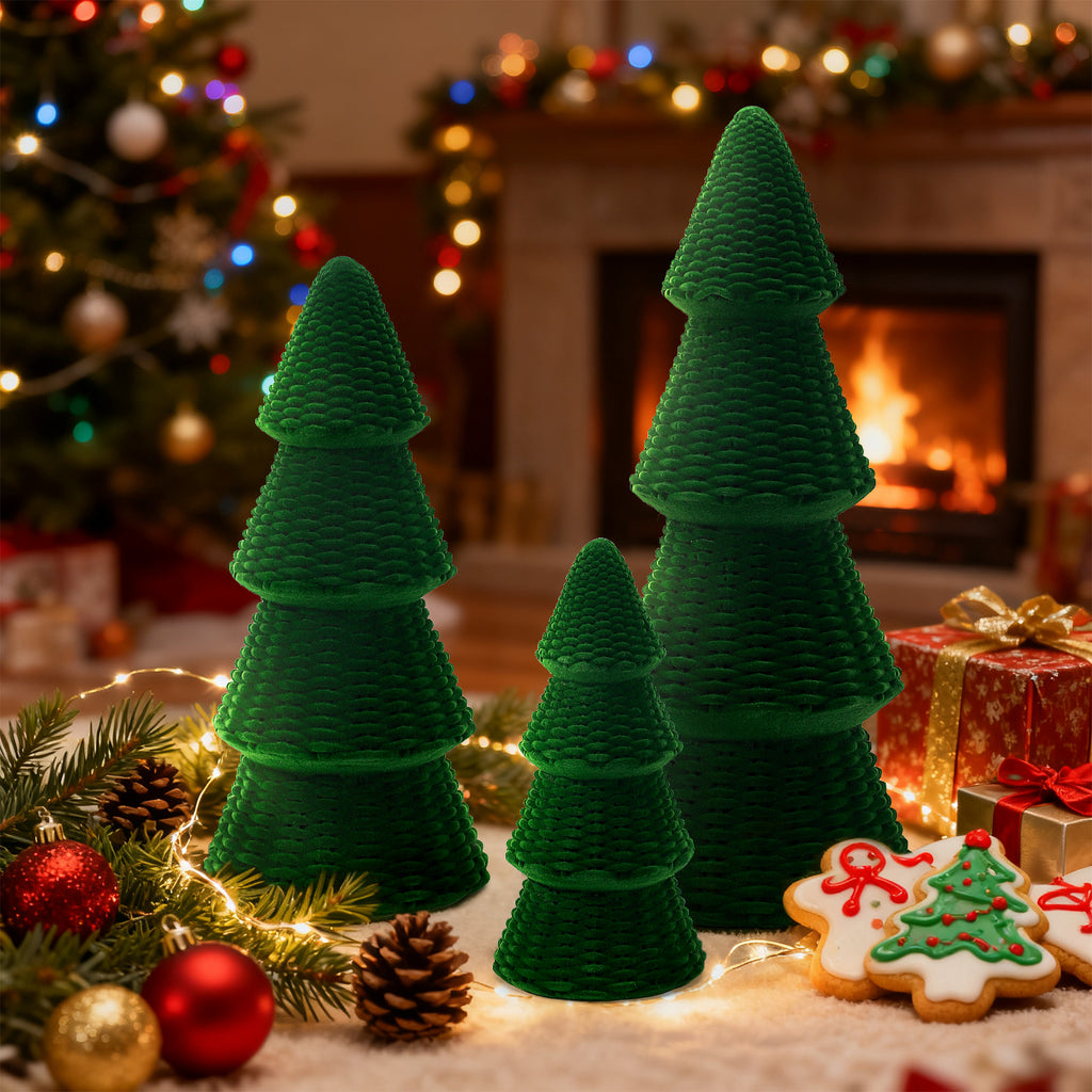 Ayieyill 3pcs Tabletop Christmas Tree Woven Resin Christmas Trees for Christmas Decor Indoor, Christmas Table Decor, Khaki