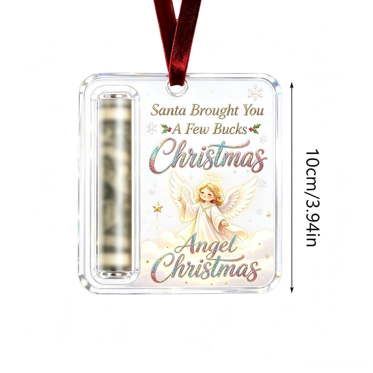 Christmas Cash Gift Stocking Shaped Ornament, Crystal-Clear Cash Holder Ornament with Xmas Stocking Design, Hanging Money Keepsake for Christmas Tree Wreath Garland, Surprise for Family Friends (F)