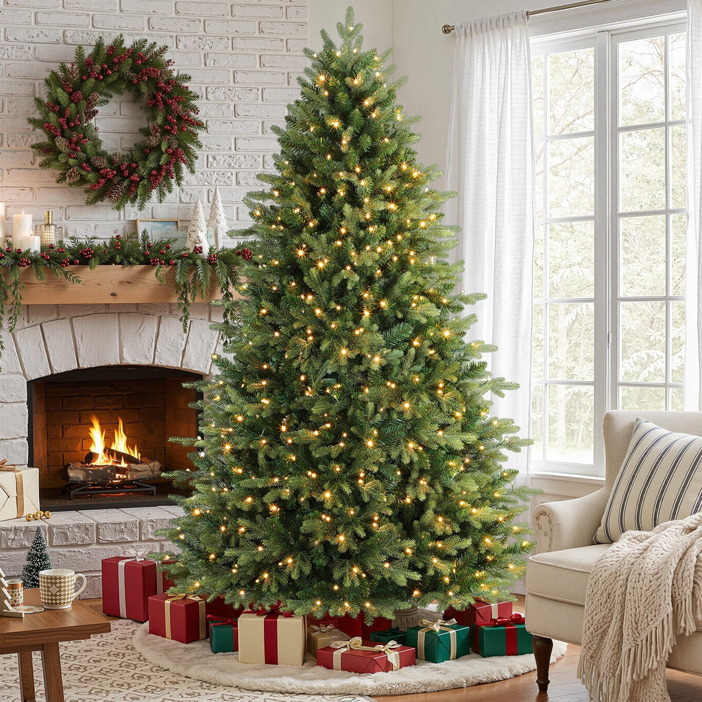 Lolsea 5.5ft Prelit Noble Fir Artificial Christmas Tree with Remote Control, Timer and Warm White & Multi-Color Lights