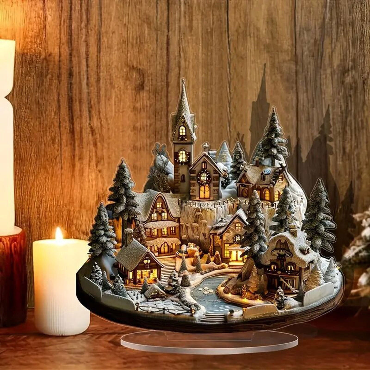 PEIBang Christmas Table Decorations,Snow House Decor Christmas Centerpiece,Christmas Village Houses for Home Office