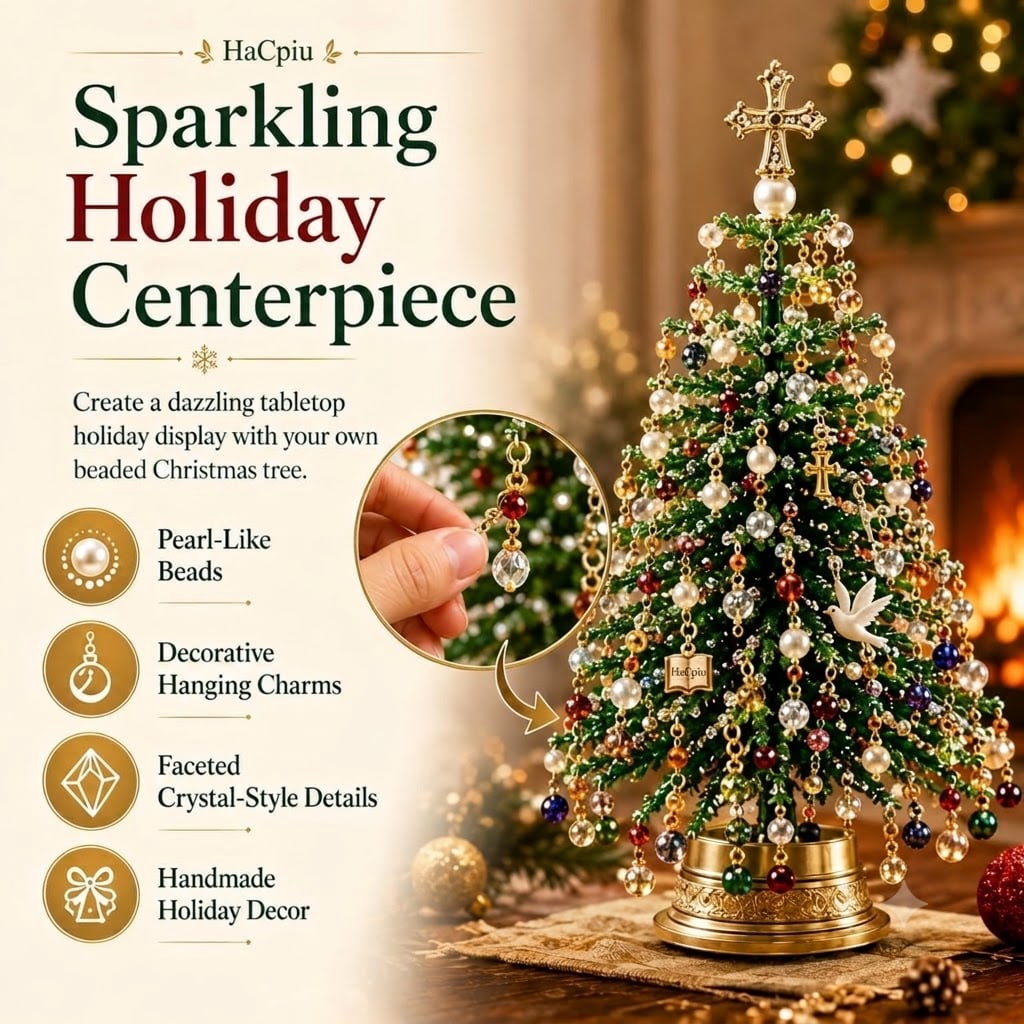 HaCpiu DIY Christmas Tree Mini Beaded Kits Set, 3D Wire Tabletop Seasonal Tree Beaded Kits Decor for Desk Mantel Shelf, Creative Christmas Holiday Craft Kit for Adults