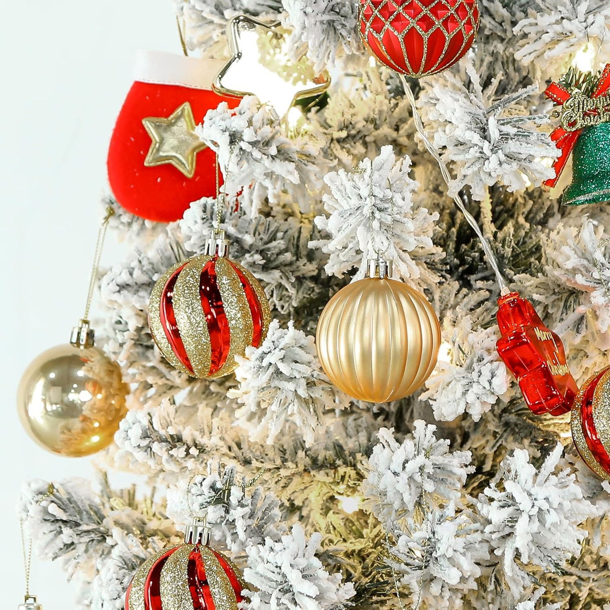 30ct Christmas Ball Ornaments, 2.36 in Shatterproof Xmas Tree Decorations, Plastic Baubles for Holiday, Party, Wedding, or Home Decor, Red & Gold