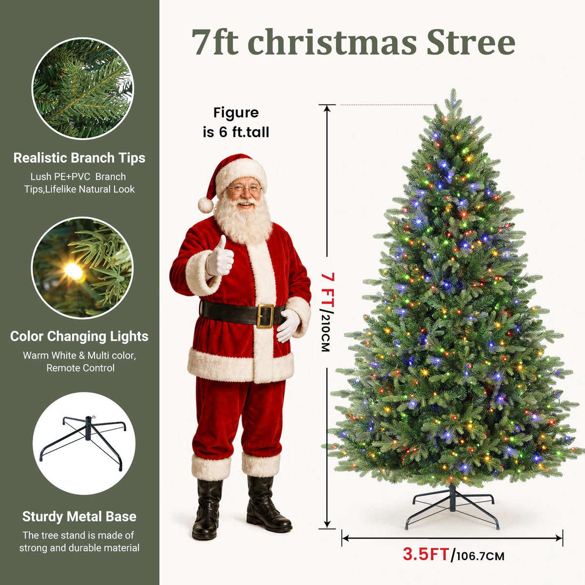 Lolsea 5.5ft Prelit Noble Fir Artificial Christmas Tree with Remote Control, Timer and Warm White & Multi-Color Lights