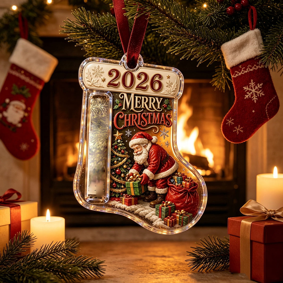 Christmas Cash Gift Stocking Shaped Ornament, Crystal-Clear Cash Holder Ornament with Xmas Stocking Design, Hanging Money Keepsake for Christmas Tree Wreath Garland, Surprise for Family Friends (F)