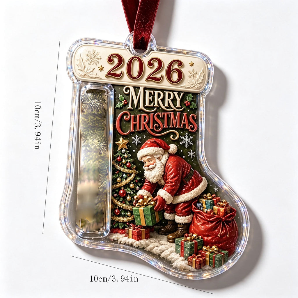 Christmas Cash Gift Stocking Shaped Ornament, Crystal-Clear Cash Holder Ornament with Xmas Stocking Design, Hanging Money Keepsake for Christmas Tree Wreath Garland, Surprise for Family Friends (F)