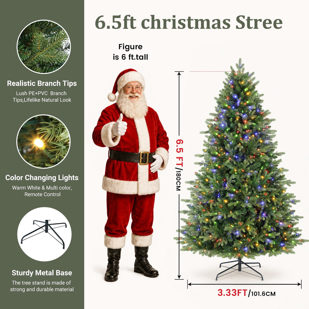 Lolsea 5.5ft Prelit Noble Fir Artificial Christmas Tree with Remote Control, Timer and Warm White & Multi-Color Lights