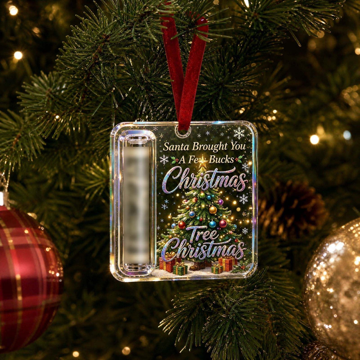 Christmas Cash Gift Stocking Shaped Ornament, Crystal-Clear Cash Holder Ornament with Xmas Stocking Design, Hanging Money Keepsake for Christmas Tree Wreath Garland, Surprise for Family Friends (F)