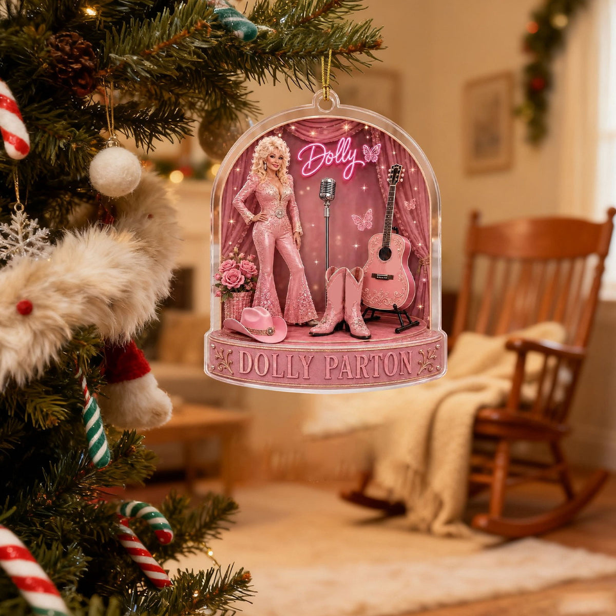 Dolly Memorial Acrylic Christmas Ornament Themed Christmas Ornament for Tree Car Office Home Dolly Themed Xmas Hanging Decor Country Music Holiday Decoration Gift