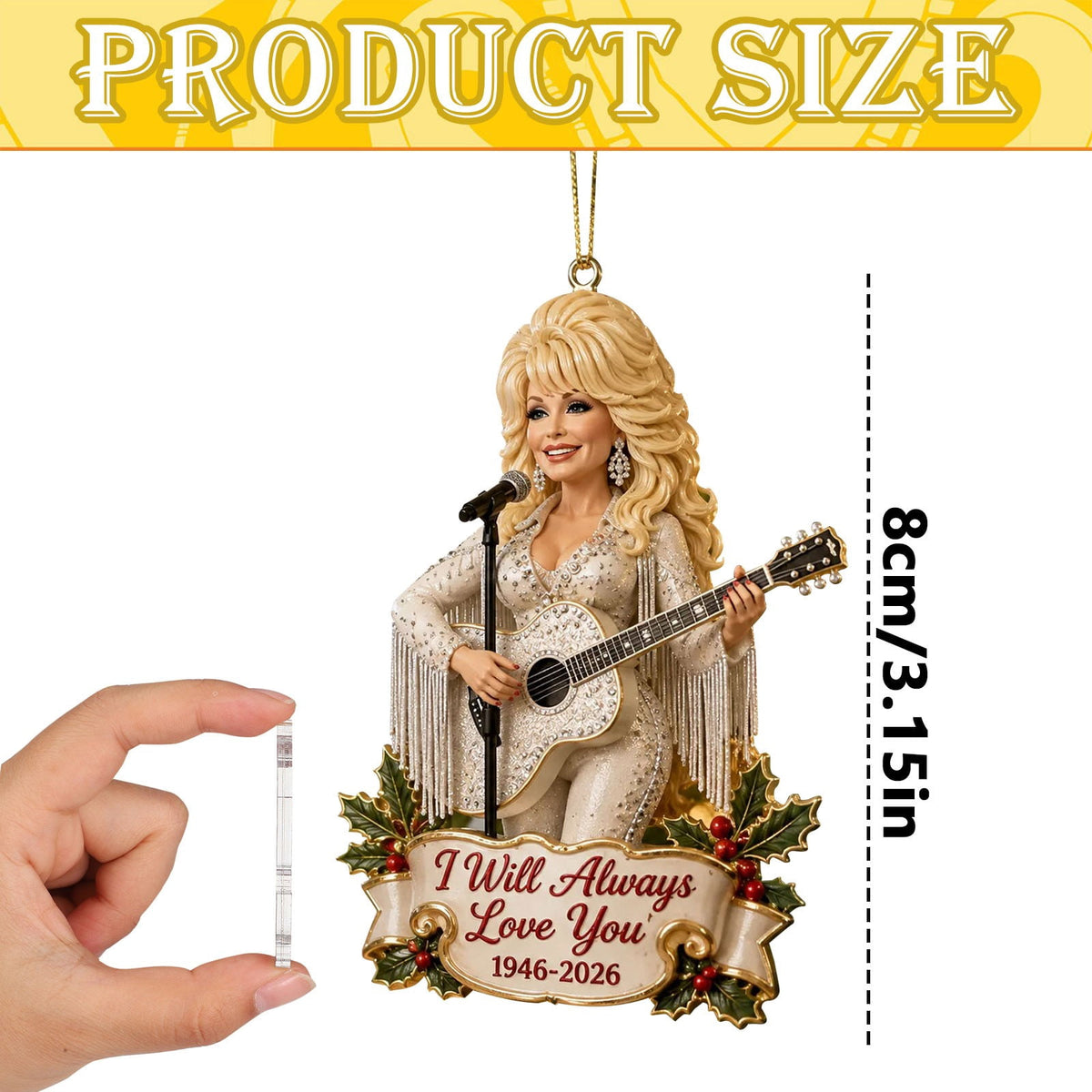 Dolly Memorial Acrylic Christmas Ornament Themed Christmas Ornament for Tree Car Office Home Dolly Themed Xmas Hanging Decor Country Music Holiday Decoration Gift