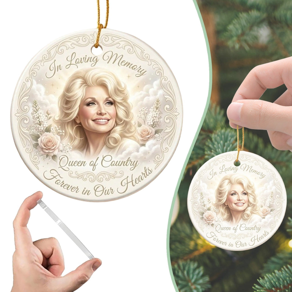 Dolly Memorial Acrylic Christmas Ornament Themed Christmas Ornament for Tree Car Office Home Dolly Themed Xmas Hanging Decor Country Music Holiday Decoration Gift