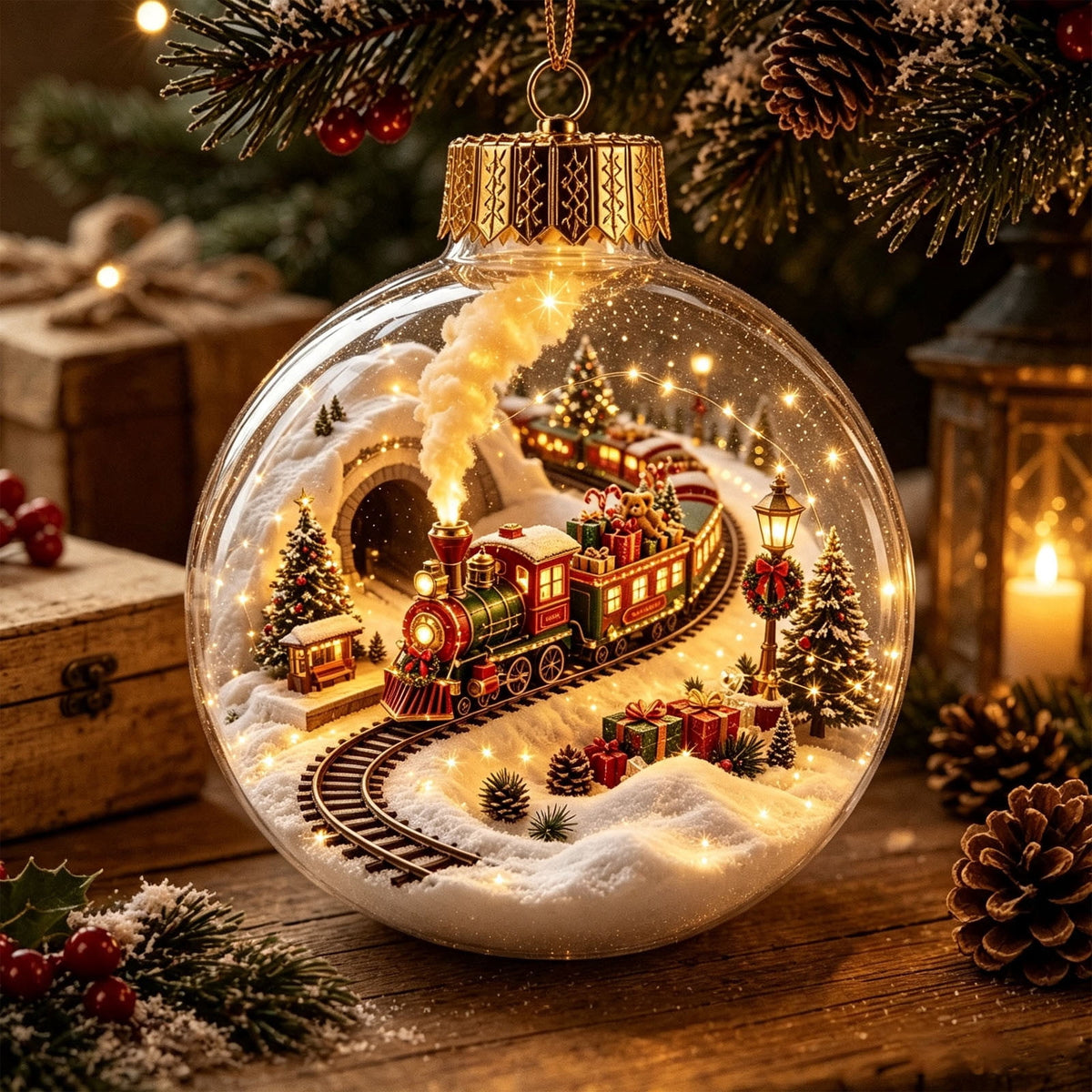 Mivyn Glowing Christmas Story Ornament, 4"Light-Up Mini Holiday Scene with Warm LED Light, Festive Keepsake Gift for Home Christmas Party Decoration,1PCS,