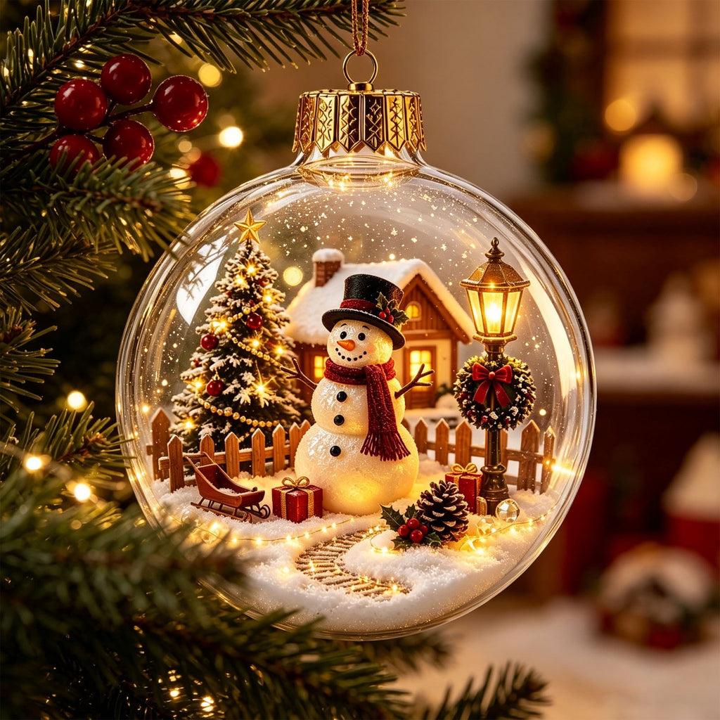 Mivyn Glowing Christmas Story Ornament, 4"Light-Up Mini Holiday Scene with Warm LED Light, Festive Keepsake Gift for Home Christmas Party Decoration,1PCS,