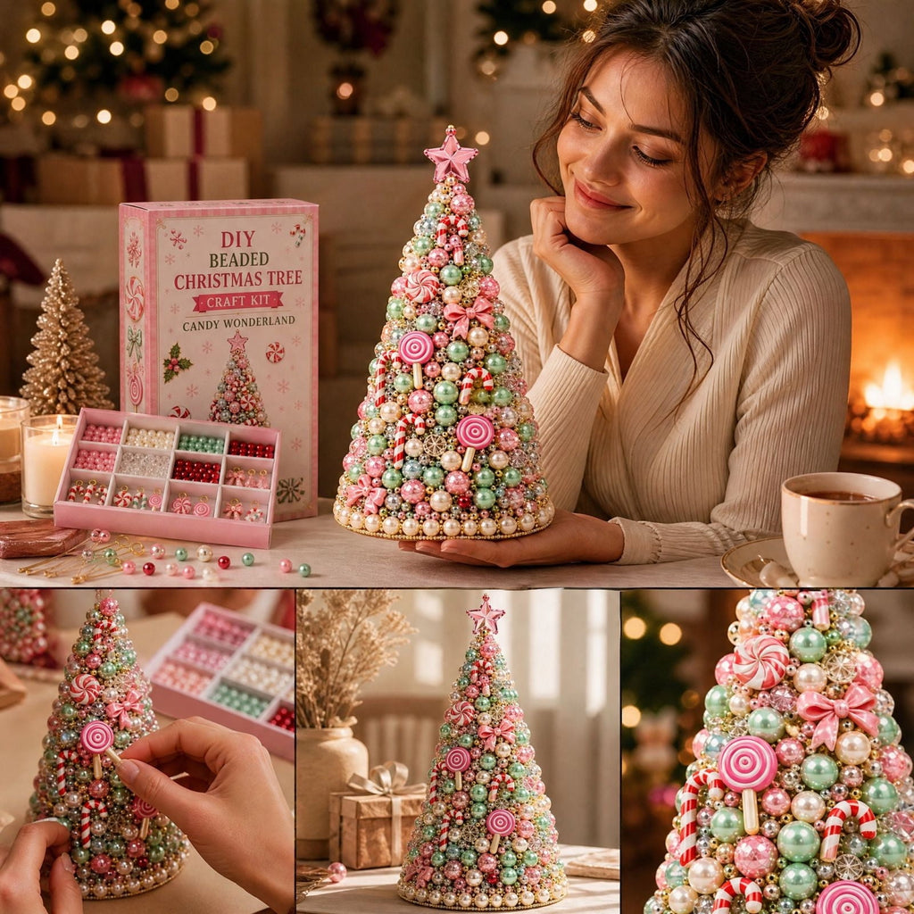 DIY Beaded Christmas Tree Craft Kit Christmas Decorations, 3D Candy Beaded Christmas Tree Craft Kit Christmas Decor, Christmas Crafts for Adults