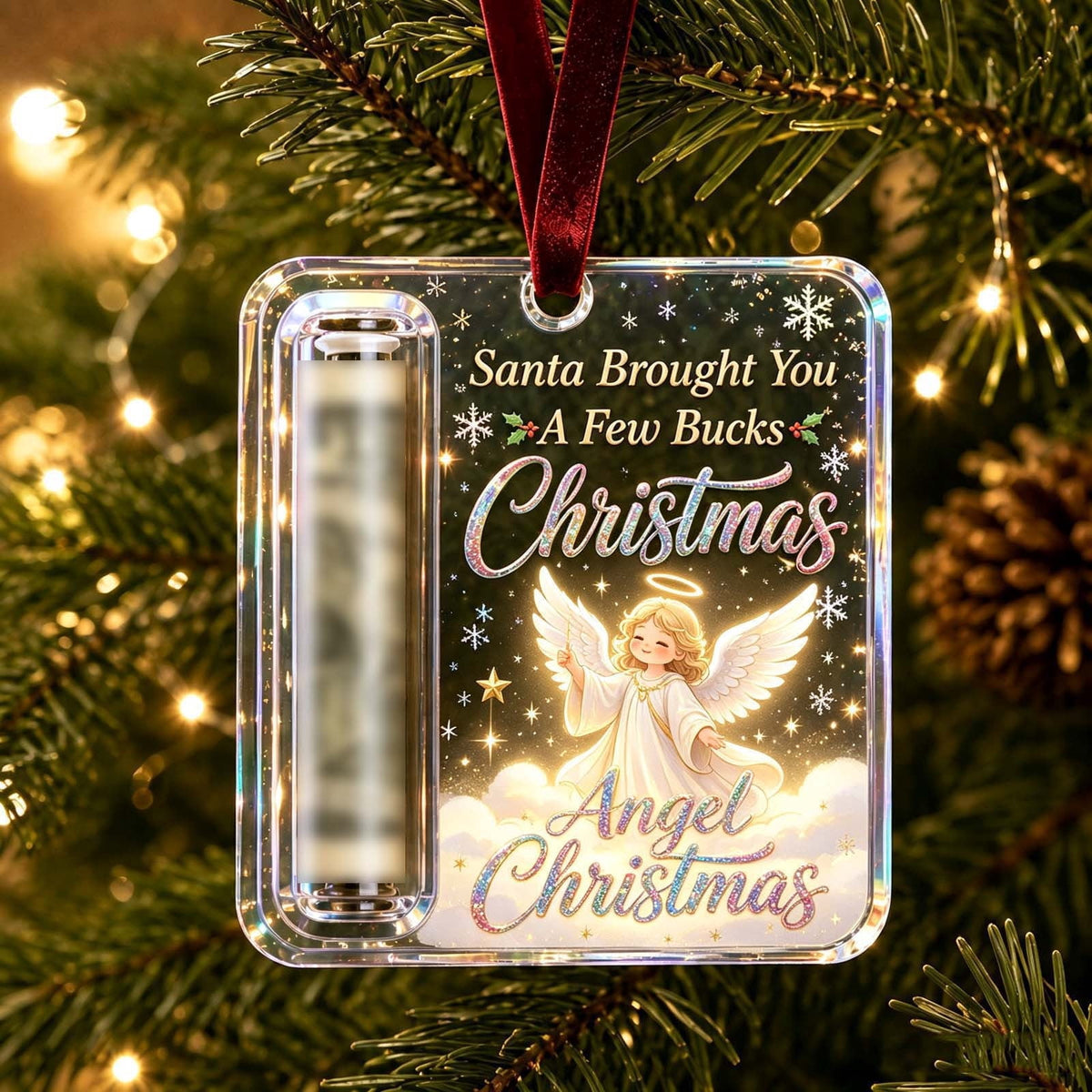 Christmas Cash Gift Stocking Shaped Ornament, Crystal-Clear Cash Holder Ornament with Xmas Stocking Design, Hanging Money Keepsake for Christmas Tree Wreath Garland, Surprise for Family Friends (F)