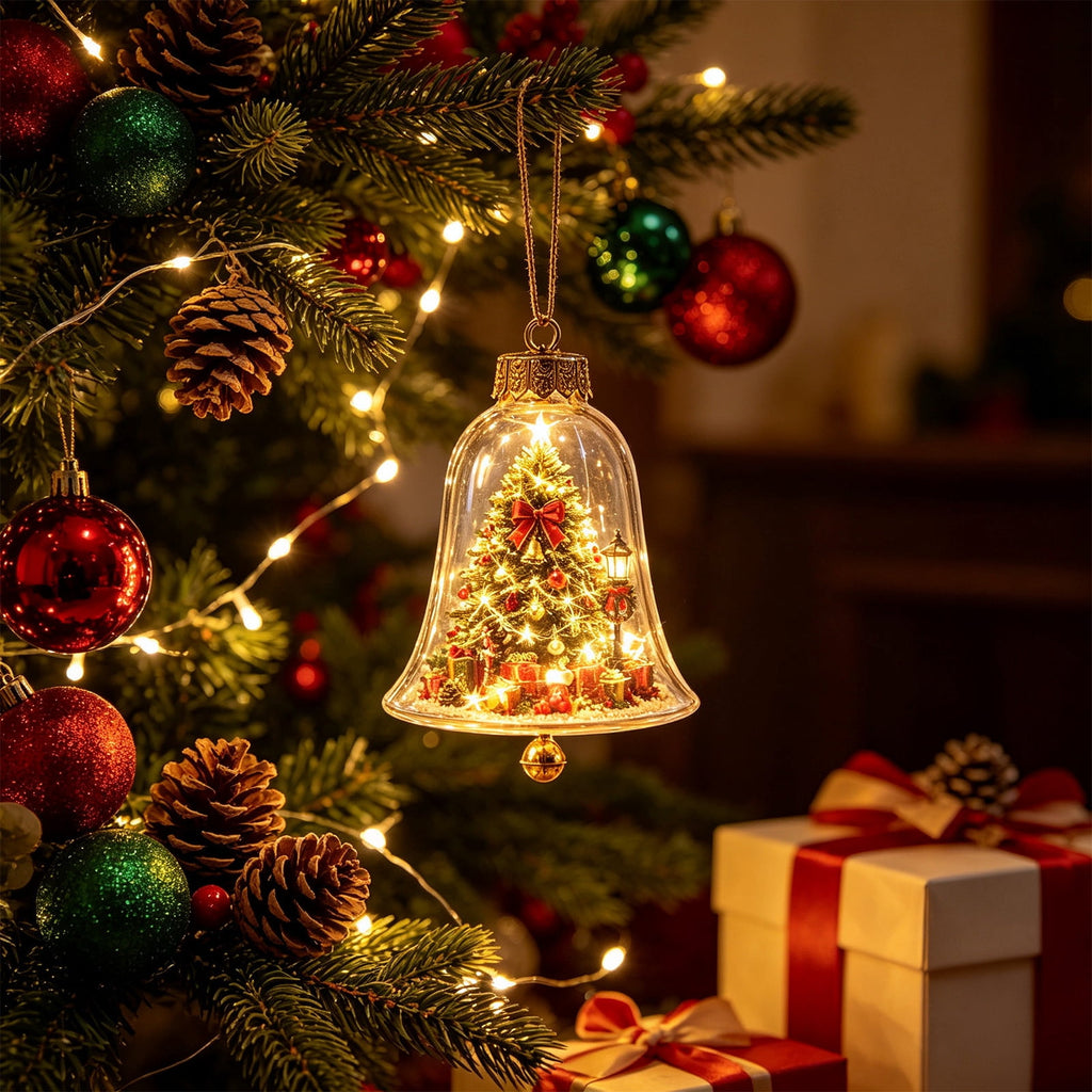 Mivyn Glowing Christmas Story Ornament, 4"Light-Up Mini Holiday Scene with Warm LED Light, Festive Keepsake Gift for Home Christmas Party Decoration,1PCS,