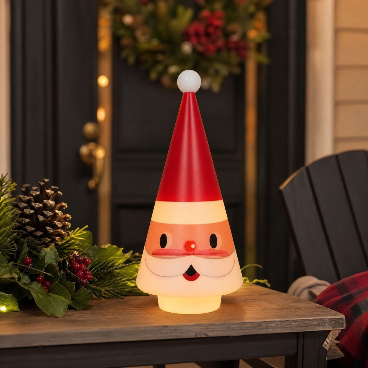 Clearance! 8-in Freestanding Santa Blow mold with White LED Lights, Christmas Decoration Indoor Outdoor, Christmas Gift (A)