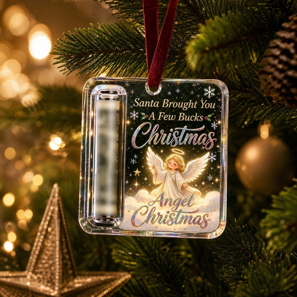 Christmas Cash Gift Stocking Shaped Ornament, Crystal-Clear Cash Holder Ornament with Xmas Stocking Design, Hanging Money Keepsake for Christmas Tree Wreath Garland, Surprise for Family Friends (F)