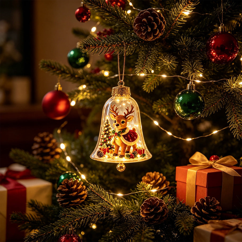 Mivyn Glowing Christmas Story Ornament, 4"Light-Up Mini Holiday Scene with Warm LED Light, Festive Keepsake Gift for Home Christmas Party Decoration,1PCS,