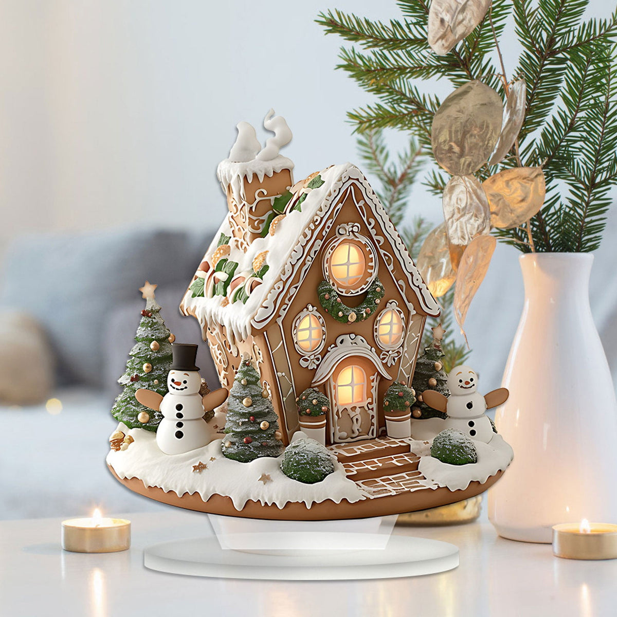 PEIBang Christmas Table Decorations,Snow House Decor Christmas Centerpiece,Christmas Village Houses for Home Office