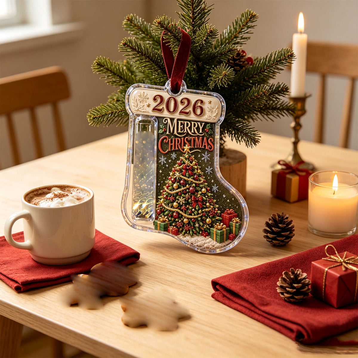Christmas Cash Gift Stocking Shaped Ornament, Crystal-Clear Cash Holder Ornament with Xmas Stocking Design, Hanging Money Keepsake for Christmas Tree Wreath Garland, Surprise for Family Friends (F)