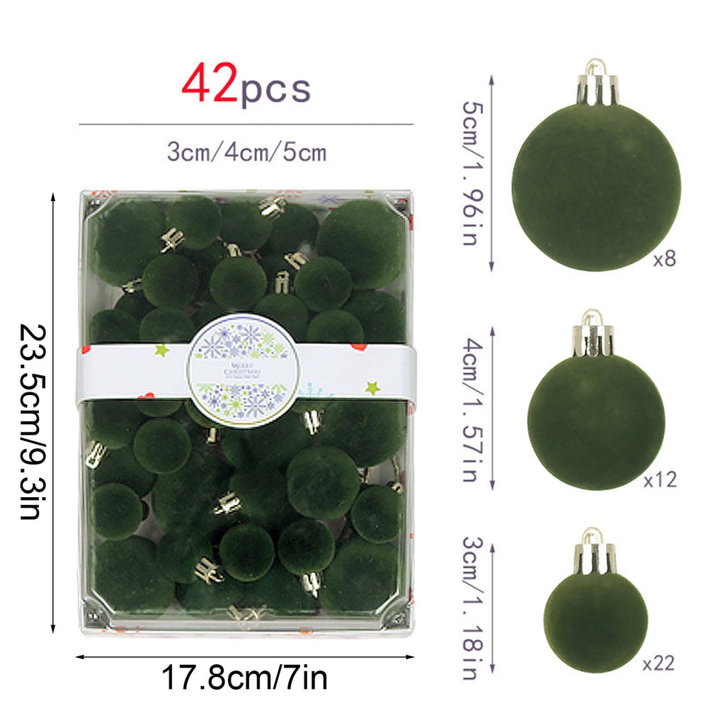 Christmas Ball Ornaments 42 Piece Flocked Gold Tan Velvet Assorted Box Set Tree Hanging Baubles