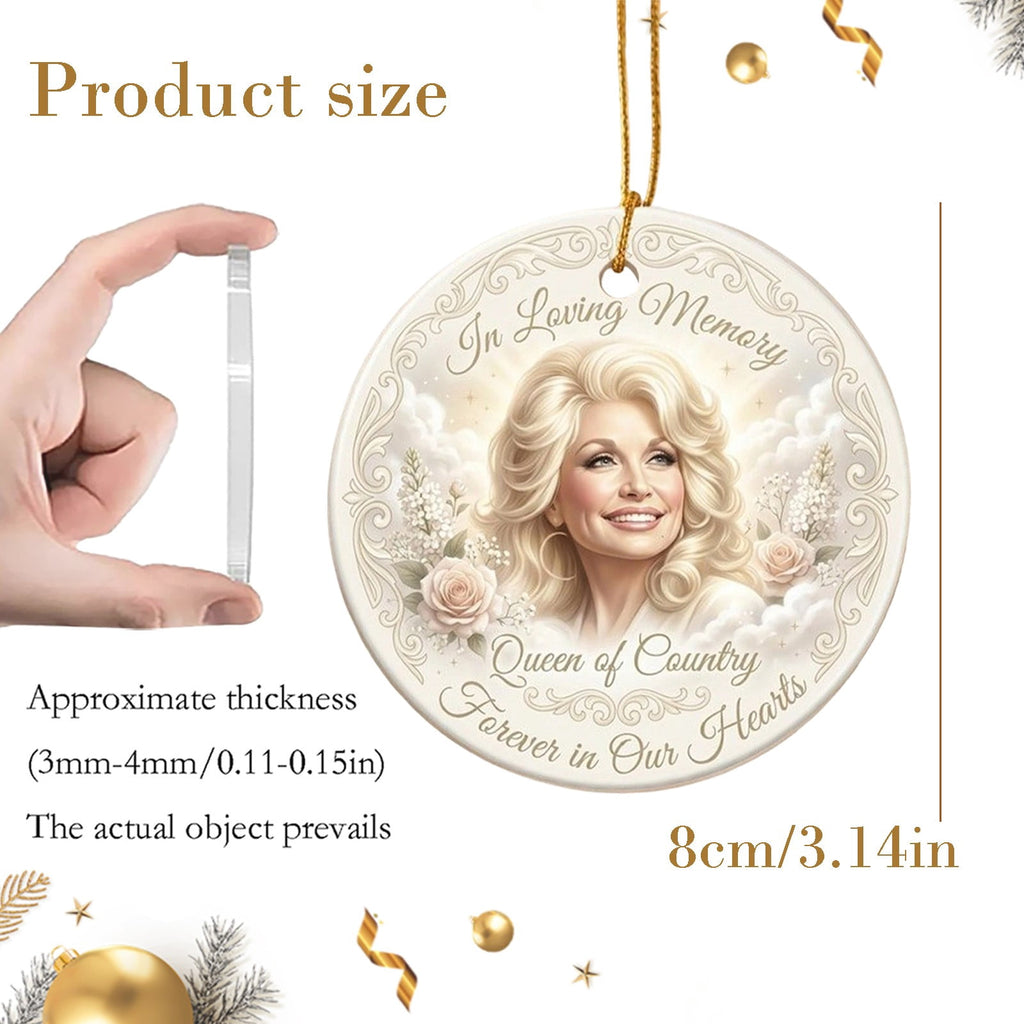 Dolly Memorial Acrylic Christmas Ornament Themed Christmas Ornament for Tree Car Office Home Dolly Themed Xmas Hanging Decor Country Music Holiday Decoration Gift