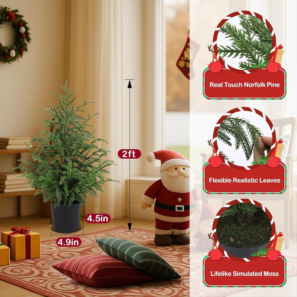 2FT Pre-Lit Artificial Christmas Tree, Lifelike Cypress Potted Xmas Tree with 100 Twinkle LED Lights for Family Fun Indoor Holiday Decor for Indoor