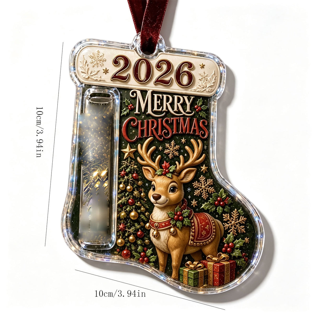 Christmas Cash Gift Stocking Shaped Ornament, Crystal-Clear Cash Holder Ornament with Xmas Stocking Design, Hanging Money Keepsake for Christmas Tree Wreath Garland, Surprise for Family Friends (F)