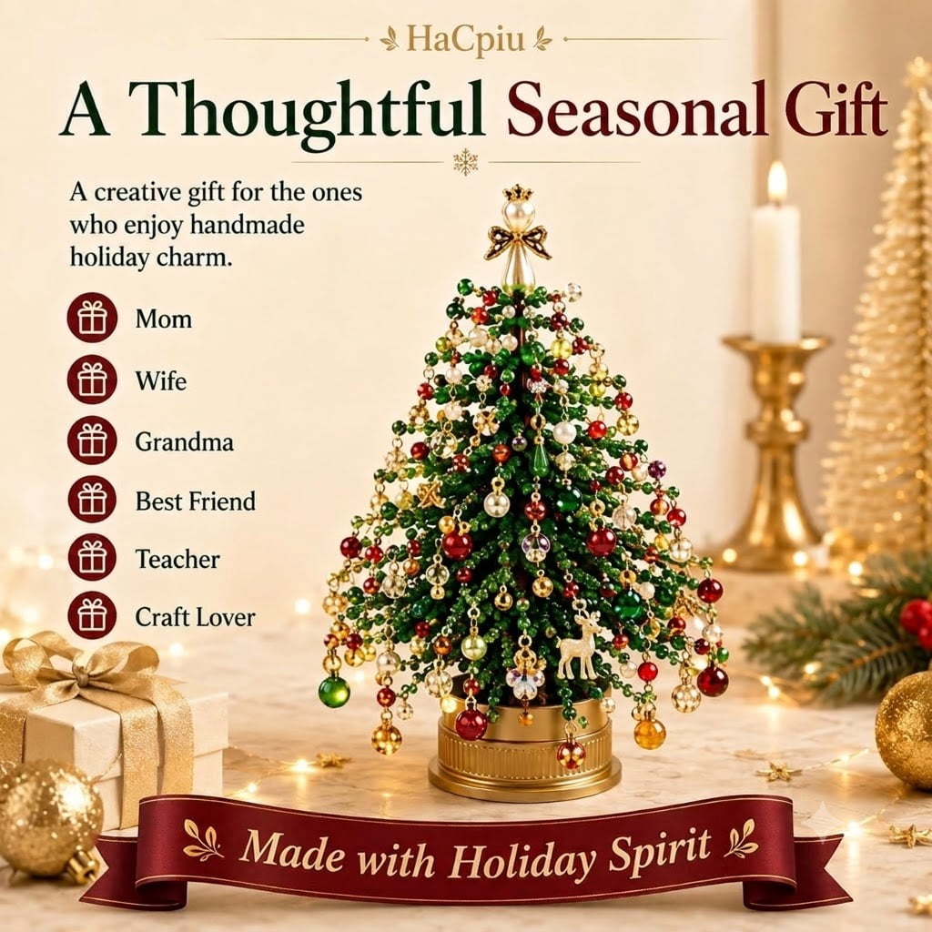 HaCpiu DIY Christmas Tree Mini Beaded Kits Set, 3D Wire Tabletop Seasonal Tree Beaded Kits Decor for Desk Mantel Shelf, Creative Christmas Holiday Craft Kit for Adults
